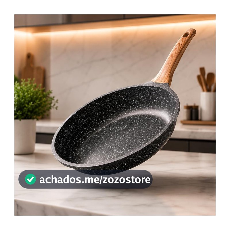 Frigideira Cerâmica Antiaderente Premium Cabo de Madeira Ergonômico, Fundo de Indução, Compatível com Fogão a Gás, Elétrico, Indução, e Vitrocerâmico Cozimento Saudável Frita Sem Óleo