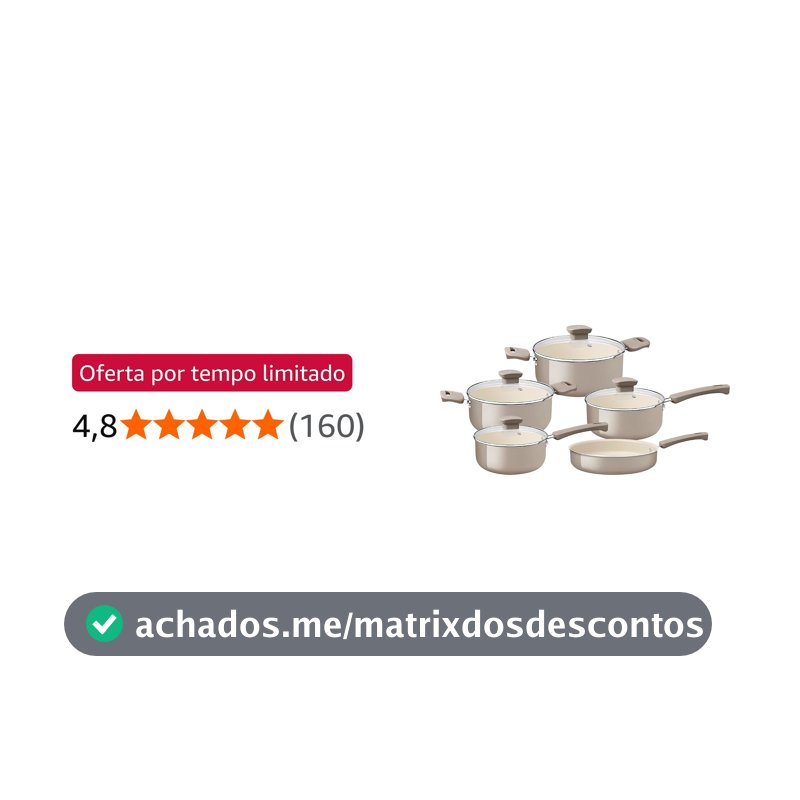 Tramontina Jogo de Panelas Veronese em Alumínio com Revestimento Cerâmico cor Bege 5 Peças.