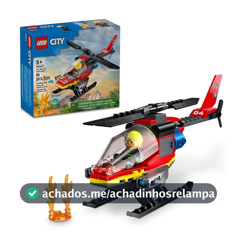 LEGO Set City Fire 60411 Helicóptero de Resgate dos Bombeiros 85 peças