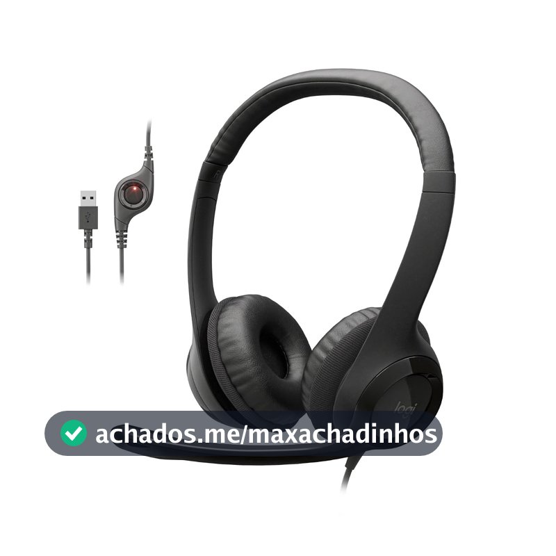 Headset com fio USB Logitech H390 com Almofadas Confortáveis, Controles de Áudio Integrado e Microfone com Redução de Ruído - Preto