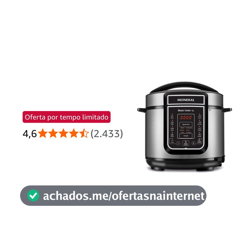 MONDIAL Panela de Pressão Elétrica Digital 5L, Preto/Inox, 900W, 110V - PE-38