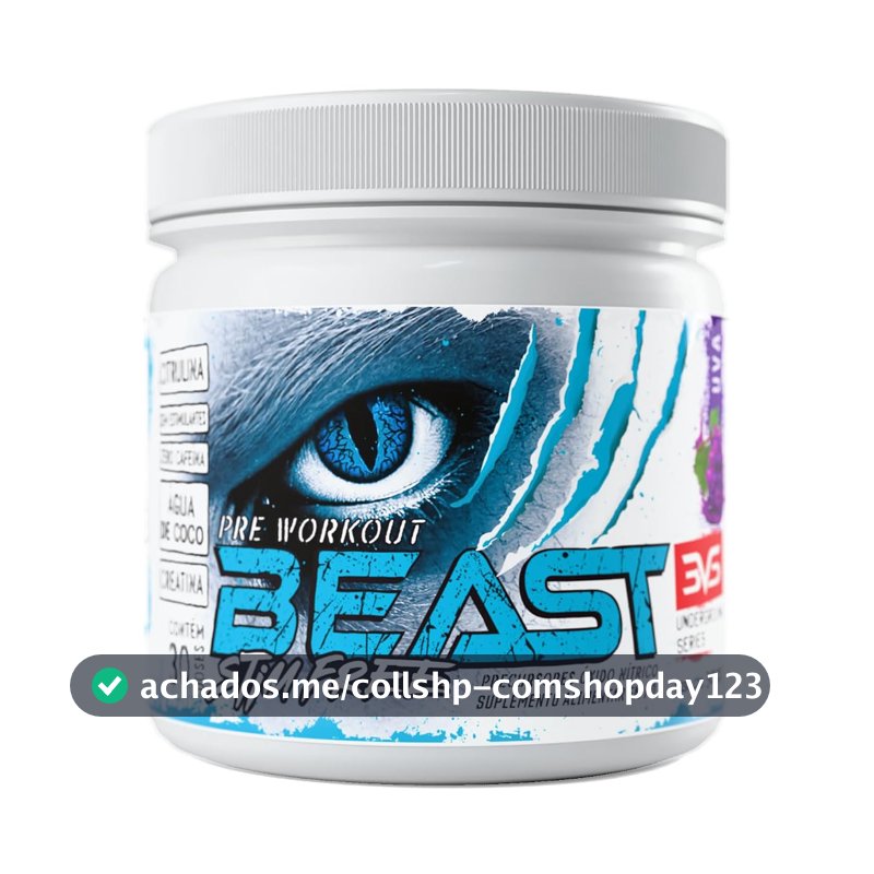3VS Nutrition Pre Treino BEAST STIM FREE 300g - Sem Cafeína - Com Citrulina, Beta Alanina, Creatina, Arginina, Taurina e Tirosina 300gr, Sabor Uva