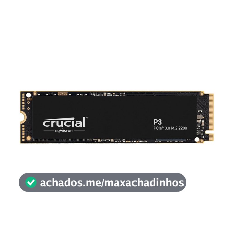 SSD Crucial P3 500GB NVMe M.2 2280 (Leitura até 3500MB/s e Gravação até 1900MB/s)