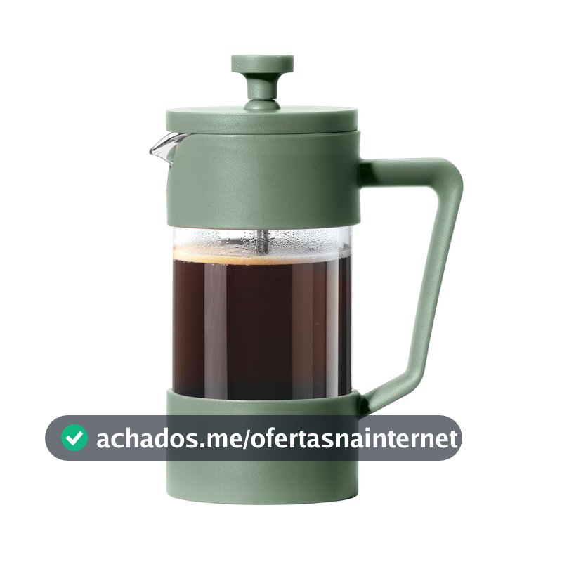 Oggi Cafeteira French Press (350 ml) - Vidro borossilicato, prensa de café, prensa francesa de xícara única, capacidade para 3 xícaras, verde oliva