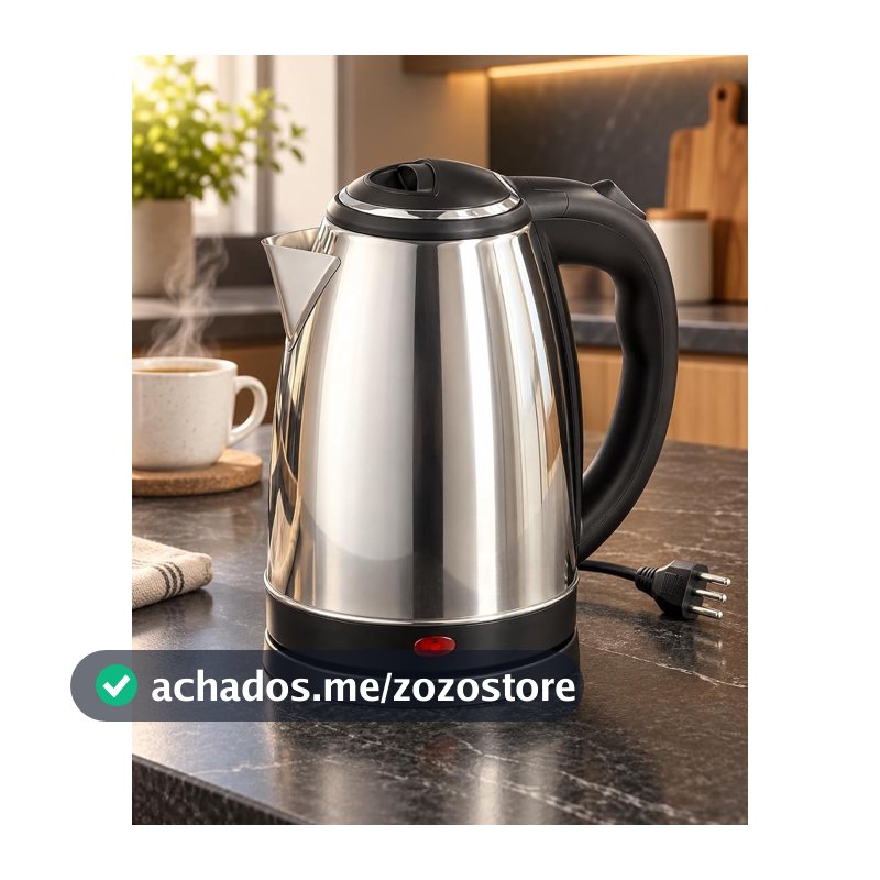 Chaleira Elétrica 1,8 Litros 220V 1200W em Aço Inox, Base Giratória 360°, Desligamento Automático, Proteção Contra Superaquecimento e Luz Indicadora