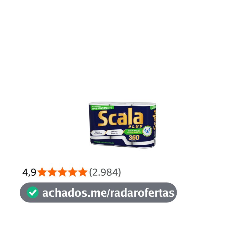 Scala Plus Papel Toalha Mega, 360 Toalhas (3 Rolos de 120 Toalhas Cada)