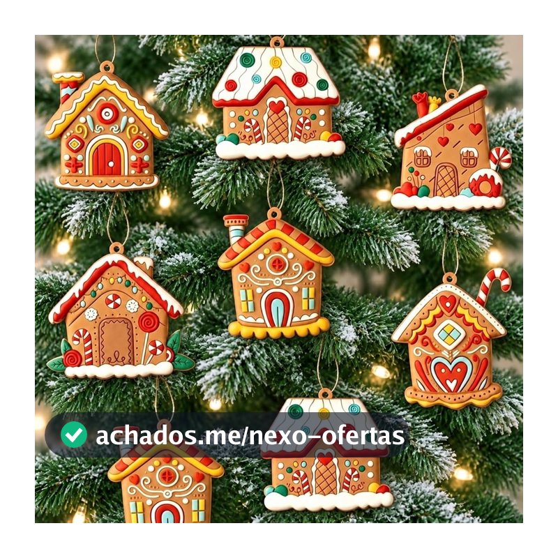 6 peças de enfeite de casa de gengibre, enfeite de árvore de Natal, decoração rústica de casa de pão de gengibre, pingentes de casa para lembrancinhas de festas de fim de ano