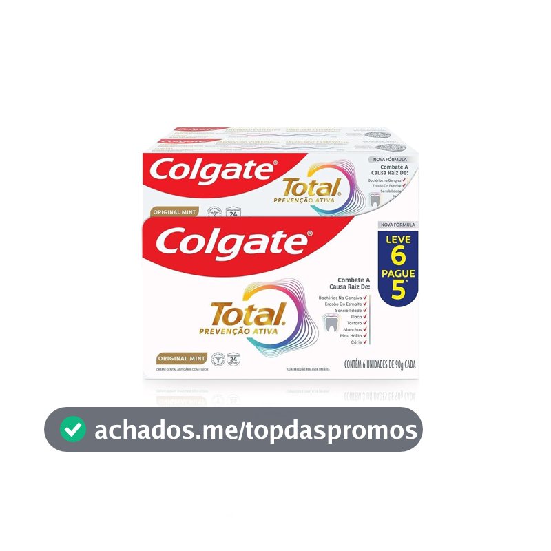 Colgate Total Original Mint Creme Dental Prevenção Ativa com Flúor, 6x90g
