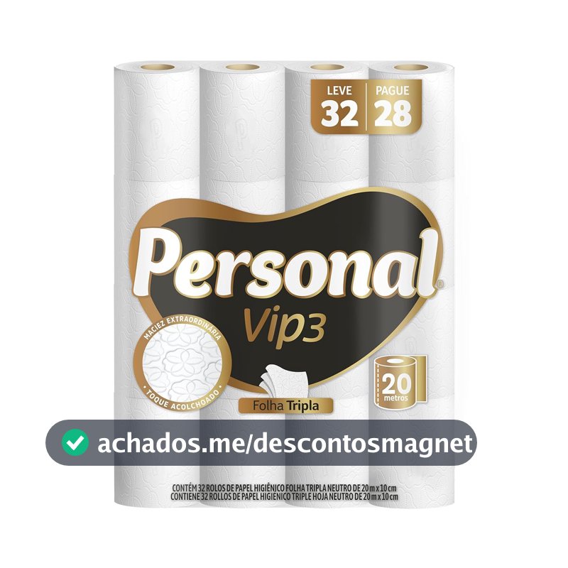 Personal Papel Higiênico Vip Folha Tripla, 32 Rolos De 20M