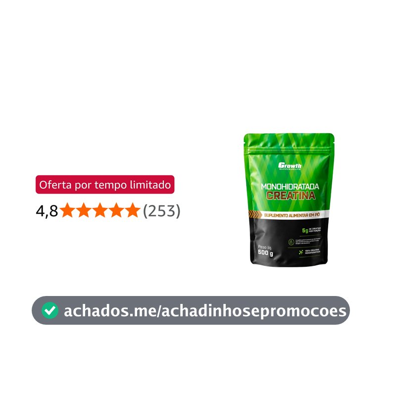 Growth Supplements - Creatina 500g Pouch Treino Musculação Dieta Alta Performance - Growth Supplements