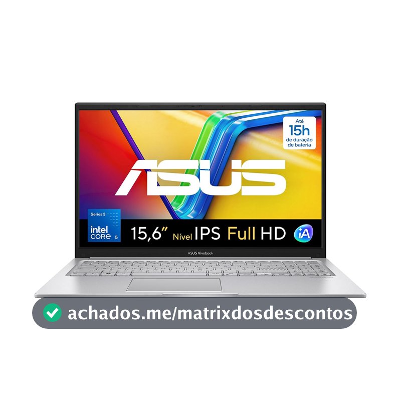 Notebook ASUS Vivobook 15, Intel Core 5, 8 GB, 256 GB SSD, W11 Home, 15.6'' FHD, Cool Silver - X1504MA-BQ300W