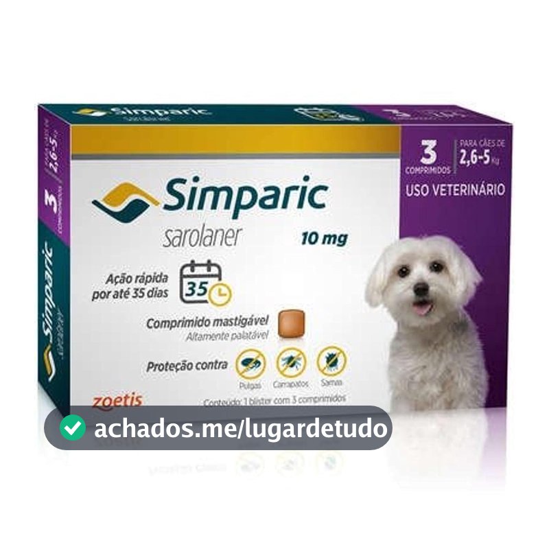 Zoetis Simparic 10Mg Para Cães De 2 6 A 5Kg Com 3 Comprimidos