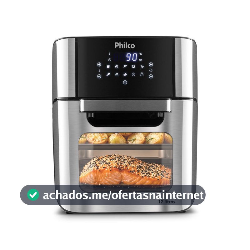 Philco Fritadeira Air Fryer Forno Oven 12L, Preto/Inox, 1800W, 127V - PFR2200P