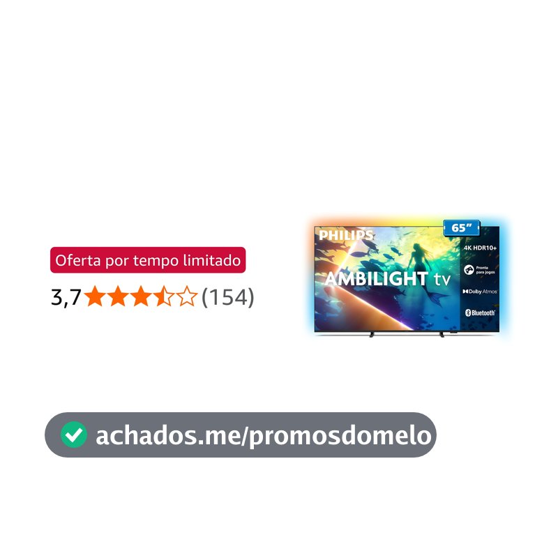 PHILIPS, Smart TV Ambilight 65" 4K, Titan OS, 65PUG8100/78, Comando de Voz, HDR10+/Dolby Atmos, VRR/ALLM, Bluetooth