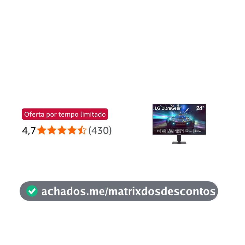 LG UltraGear Monitor Gamer 24" IPS 144Hz (O/C) 1ms (MBR) Full HD (1920x1080) HDR10 NVIDIA G-SYNC AMD FreeSync, Preto - 24G411A