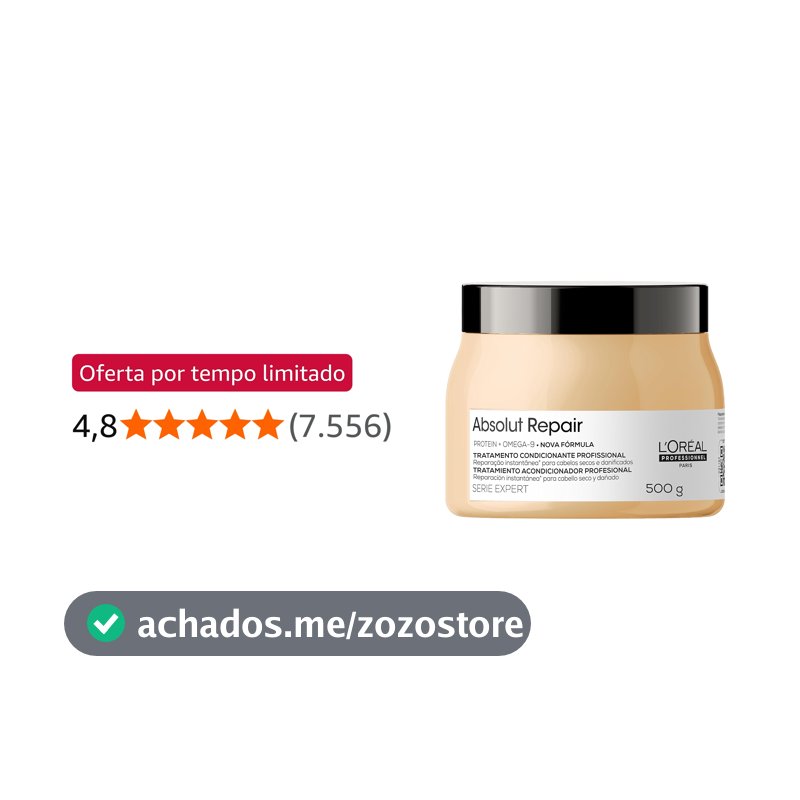 L'Oréal Professionnel Máscara Capilar Absolut Repair, Tratamento Capilar Proteico Para Nutrição Profunda, Hidrata, Repara Danos e Acrescenta Brilho, Para Cabelos Secos e Danificados