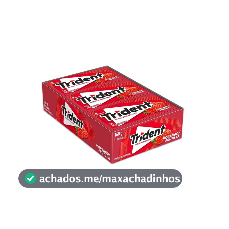 Chiclete Trident Morango Sem Açúcar - Caixa com 21 unid. de 8g