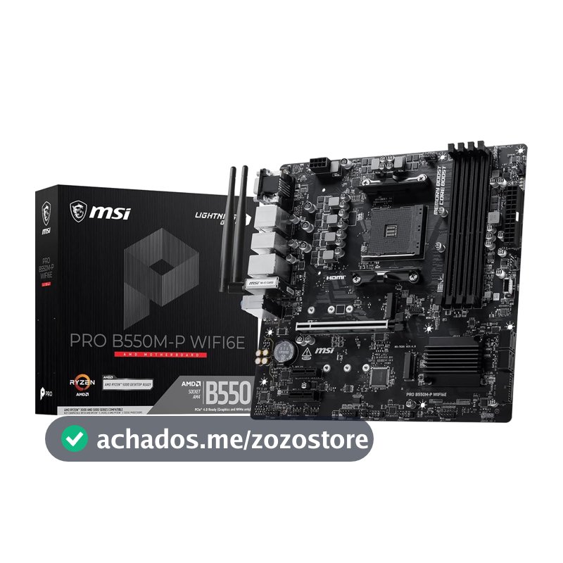 MSI Placa-mãe PRO B550M-P WIFI6E ProSeries (AMD Ryzen 5000 Series, AM4, DDR4, PCIe 4.0, SATA 6Gb/s, M.2, USB 3.2 Gen 2, HDMI/DP, Wi-Fi 6E, Bluetooth 5.2, mATX)