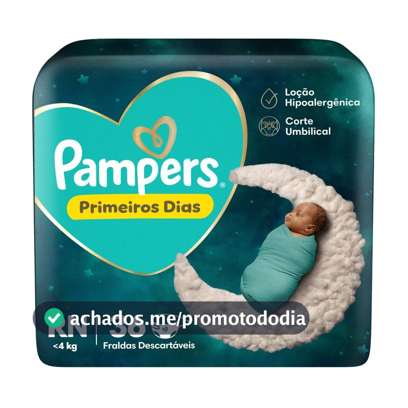 Fralda Pampers Primeiros Dias Tamanho RN (Até 4 kg), 36 Unidades