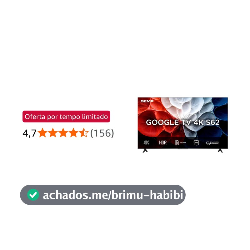 Smart TV Semp 43 Polegadas LED HVA 4K S62 WiFi Bluetooth Google TV 3 HDMI HDR10+ Dolby Audio 43S62