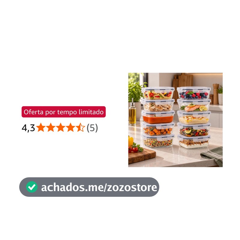 Rishon Pote Hermético para marmita, de Vidro Borossilicato 640ml Kit 10