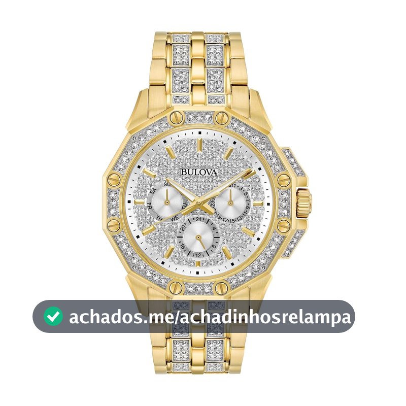 Bulova Relógio masculino cristal octava, cronógrafo de quartzo, mostrador de cristal pave
