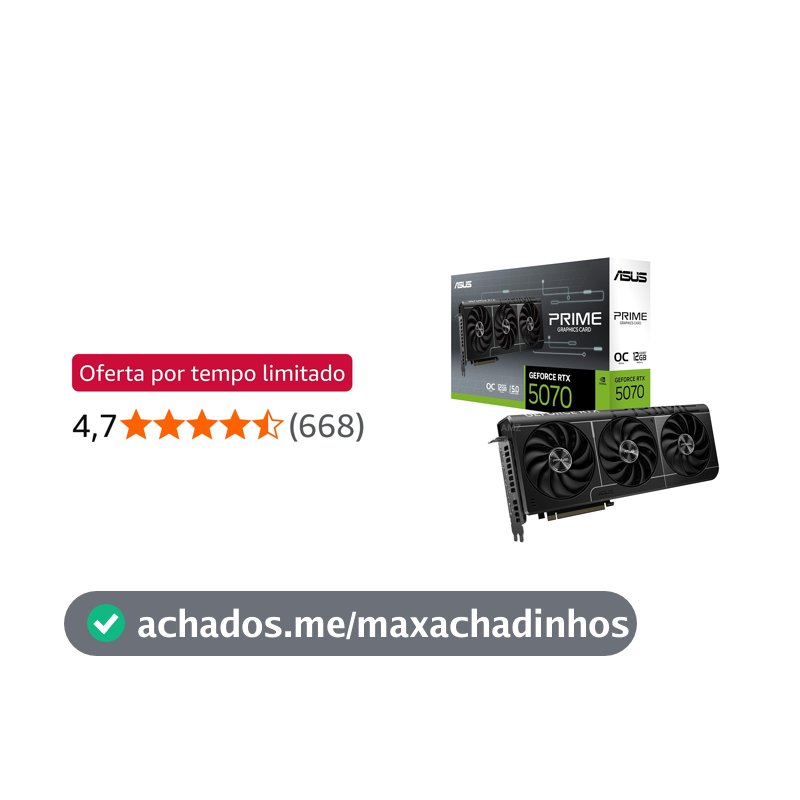 ASUS Prime GeForce RTX™ 5070 GDDR7 12GB OC Edition – Placa gráfica (PCIe 5.0, HDMI, Display 2.1, 2.5 Slot, ventiladores axiais, SFF-Ready)