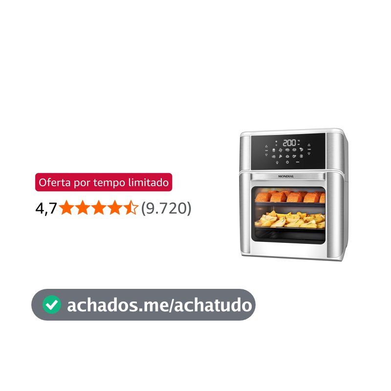 MONDIAL Fritadeira Air Fryer Forno Oven 12L, Branco/Inox, 2000W, 127V - AFON-12L-WI
