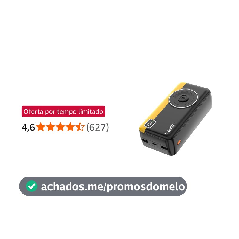 Power Bank 30000mAh, Basike Carregador Portátil com Cabo(Preto)