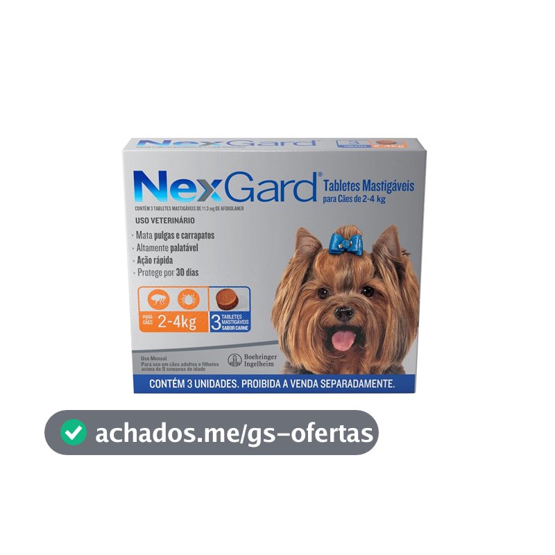 NexGard Antipulgas e Carrapatos para Cães de 2 a 4kg - 3 tabletes