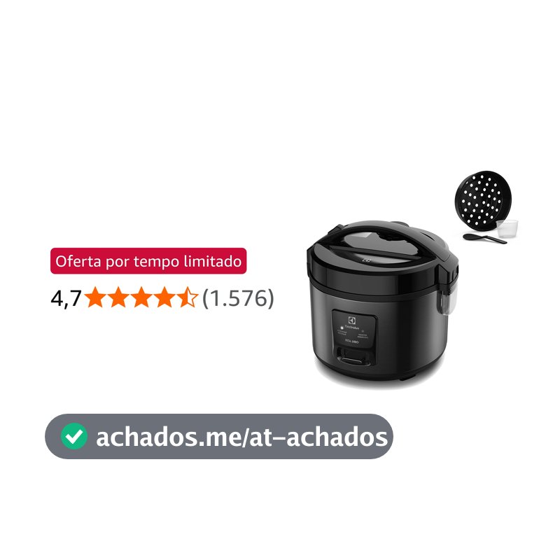 Panela Elétrica Electrolux vapor arroz capacidade 2L 6 Xícaras 2 em 1 timer panela removivel antiaderente tampa com visor transparente ERC10 inox 127v por Rita Lobo