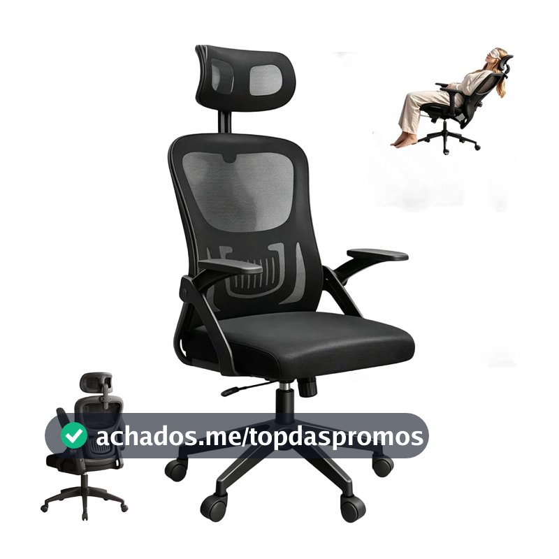Cadeira de Escritório Ergonômica Preta Mesh Reclinável, Suporta 150Kg