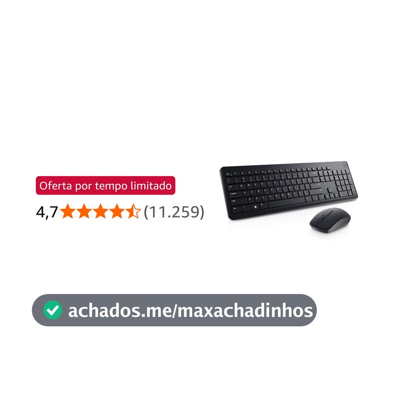 Combo Teclado e Mouse Sem Fio Dell KM3322W 1858, Receptor USB 2,4 GHz