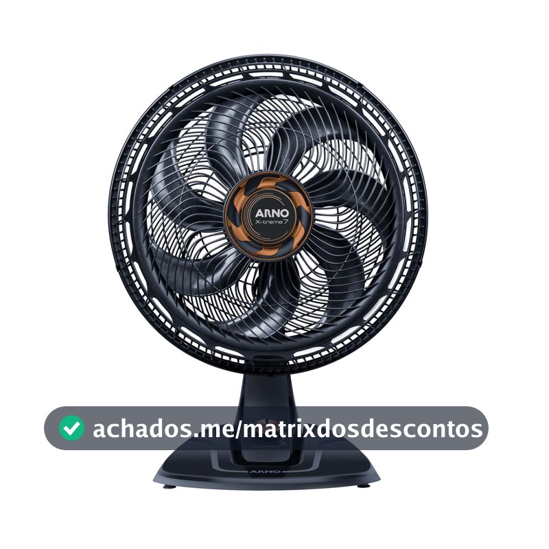 Ventilador de Mesa Arno X-TREME 7 Cinza 40cm VE71, 150W, 7 Pás, 3 Velocidades, Oscilação 80º, Power Zone, Modo Noturno Silencioso, 220V