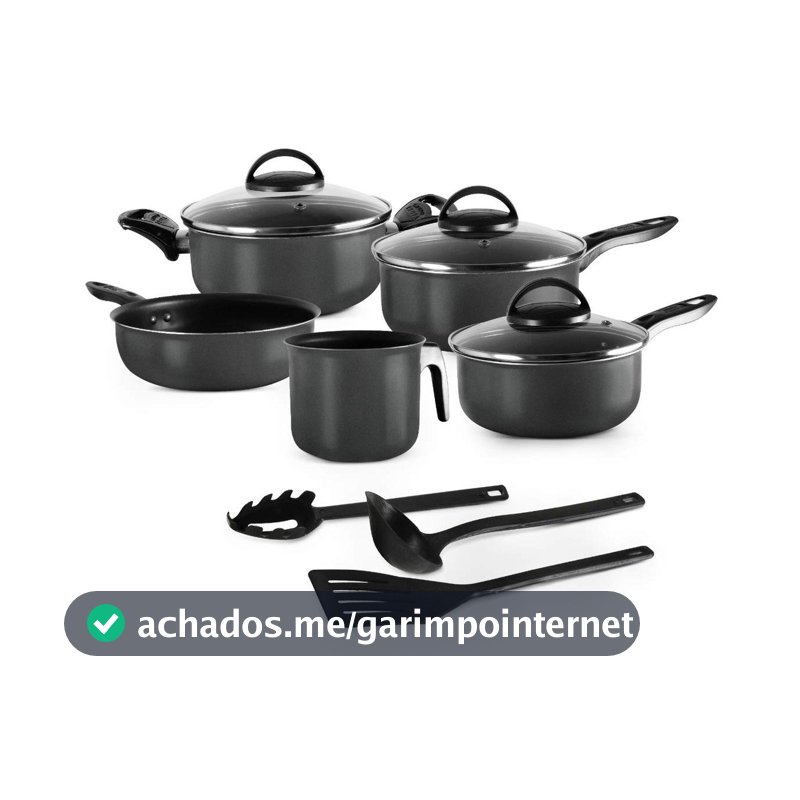 Conjunto De Panelas 08 Peças Preto Antiaderente Elegan