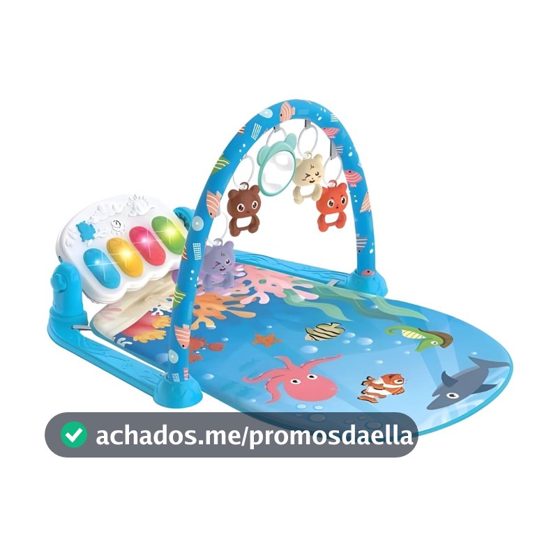 Tapete de Atividades Musical com Piano e Arco de Brinquedos Interativos para Bebê (Azul)