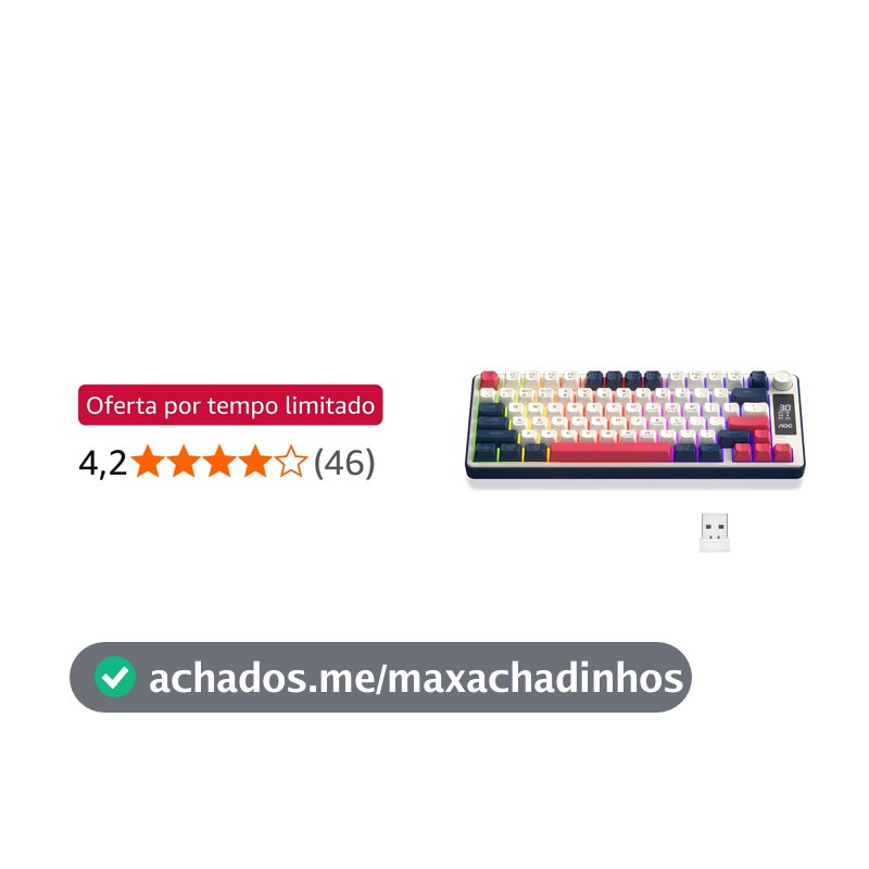 AOC GK280 Teclado sem fio 70%, Bluetooth Trimodo /2.4 GHz/USB-C, Teclado Gamer RGB LED Rainbow, Ideal para Jogos e Digitação, Ergonômico, Bateria Recarregável