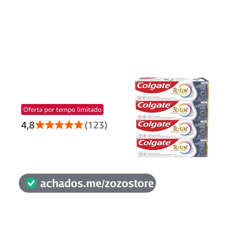 Colgate Total Limpeza Interdental Prevenção Ativa Creme Dental, 4x90g