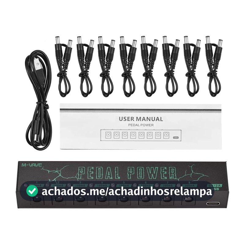 M-VAVE VEDO Pedal Power - Fonte de Alimentação para Pedais 9V com 8 Saídas Isoladas, Proteção Contra Sobrecarga, Entrada Type-C 5V 2A, Ideal para Pedalboard de Guitarra, Baixo e Efeitos Estável