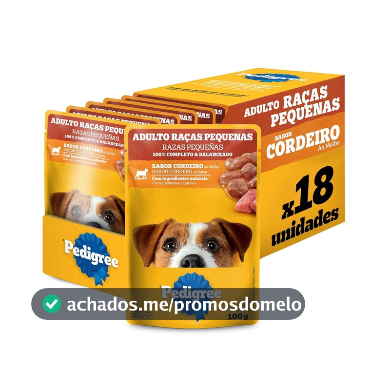 Pack Ração Úmida Pedigree Sachê Cordeiro ao Molho para Cães Adultos de Raças Pequenas 100 g - 18 unidades