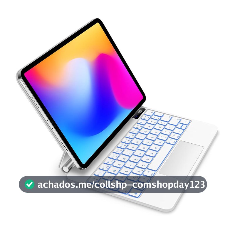 Capa com Teclado Bettdow para iPad Pro 11" e Air 10,9"/11", Trackpad e Tela LCD, Compatível com 4ª/3ª/2ª/1ª Geração, Branco