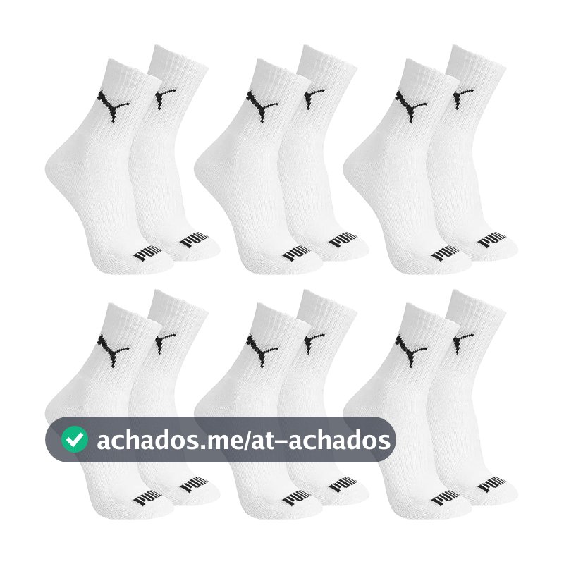 Kit 6 Pares Meia Cano Médio Alto Atoalhada Esportiva Algodão Masculina Feminina Unissex Adulto Academia Dia a Dia Puma