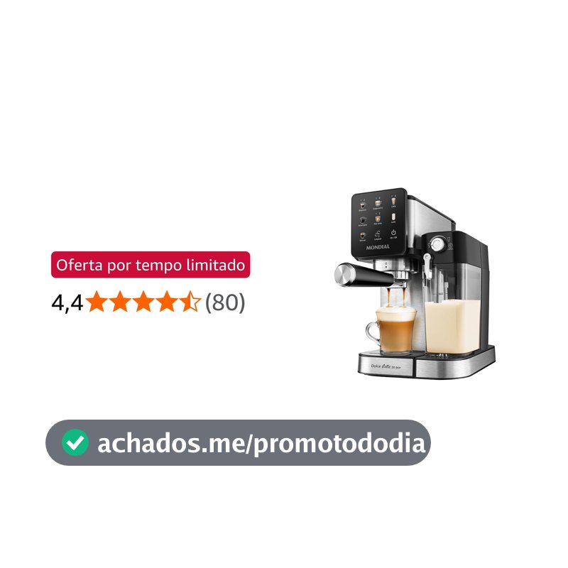 MONDIAL, Cafeteira Espresso Automática Dolce Latte 20 bar, Preto/Inox 1250W, 110V - CCL-01