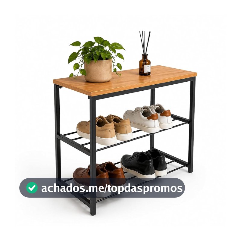 Oferta por tempo limitado: Sapateira Banco Industrial Para Hall/Closet/Quarto 2 Prateleiras em Chapa de Aço - LH Móveis (Cedro)