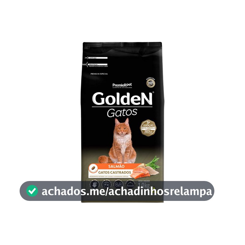 Ração Golden para Gatos Adultos Castrados Sabor Salmão, Premier Pet, 1kg