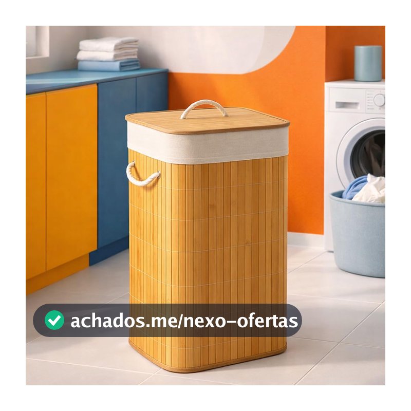 Cesto de Roupas em Bambu 60L com Tampa e Alças, Organizador Lavanderia Dobrável com Revestimento Interno Removível, Design Moderno para Banheiro Quarto Lavanderia Alta Capacidade e Durabilidade Prime