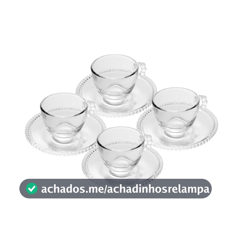 WOLFF Conjunto de Xícaras e Pires de Cristal Pearl 80ml 4 Peças Transparente - Mesa Posta - Itens Para Casa - Utensílios de Cozinha - Enxoval - Casamento - Decoração