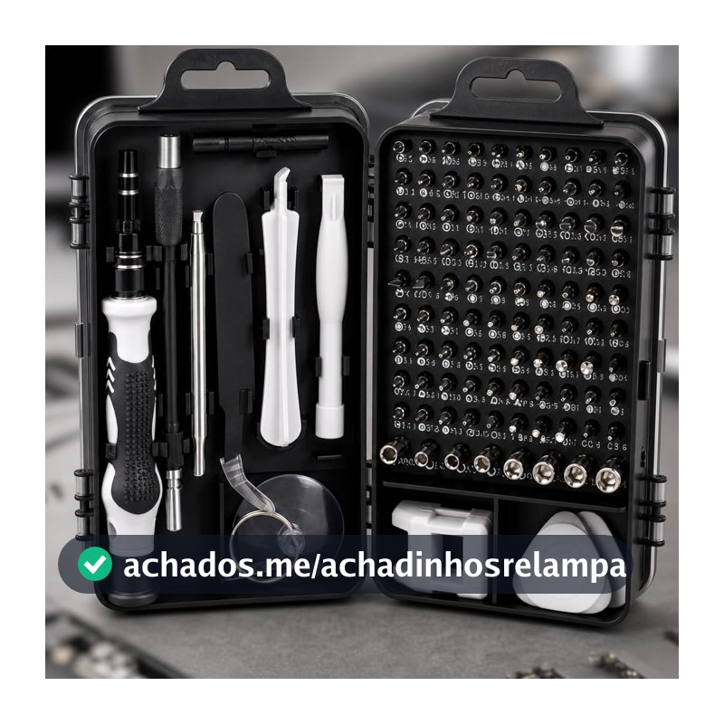 Kit de Chaves de Precisão 115 em 1 Premium com Driver Magnético e Estojo Portátil para Reparo de Celulares, Tablets, Notebooks, Computadores e Eletrônicos