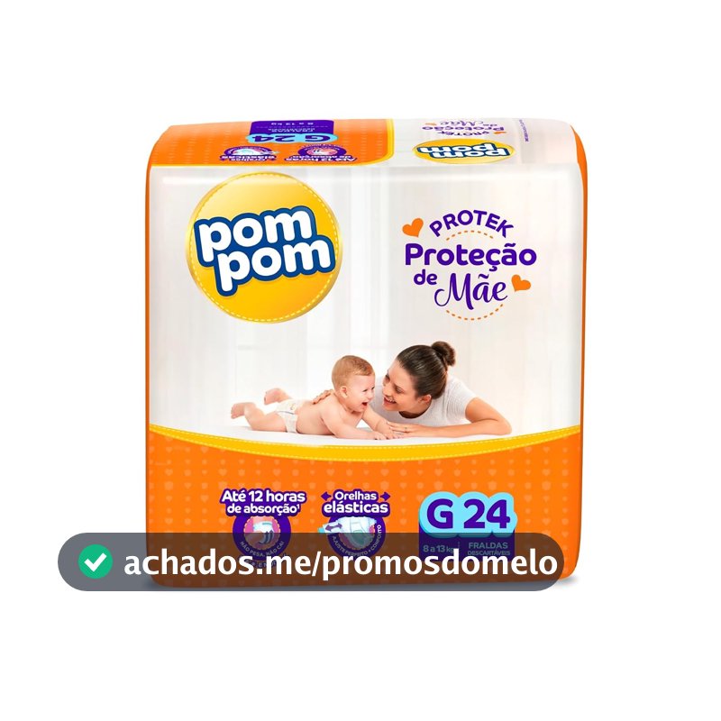 Fralda Pom Pom Protek Proteção de Mãe Jumbo G 24 Unidades