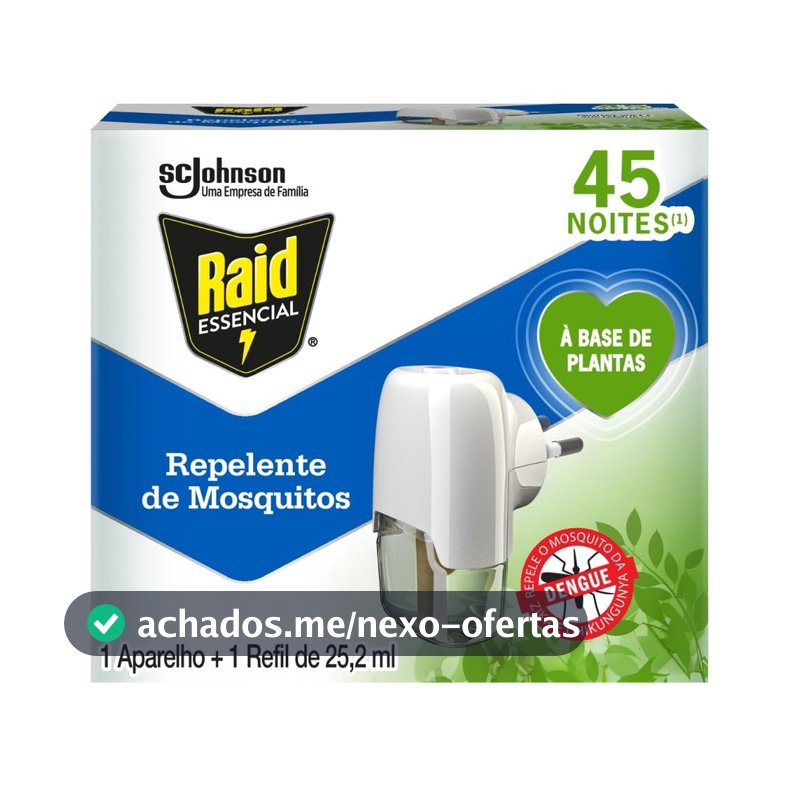 Raid Essencial Repelente Elétrico Líquido Base de Plantas Aparelho e Refil
